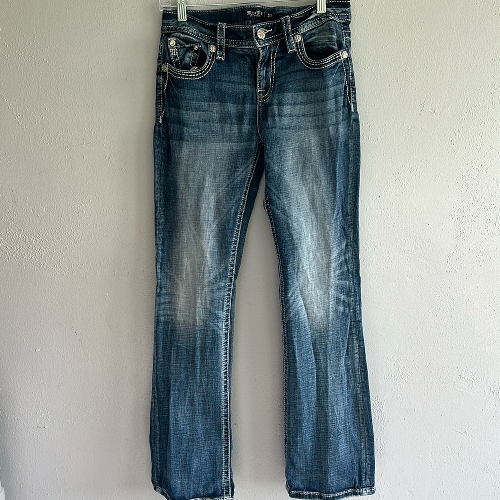Miss me, jeans, midrise boot cut style E3444B92R American flag design size 27